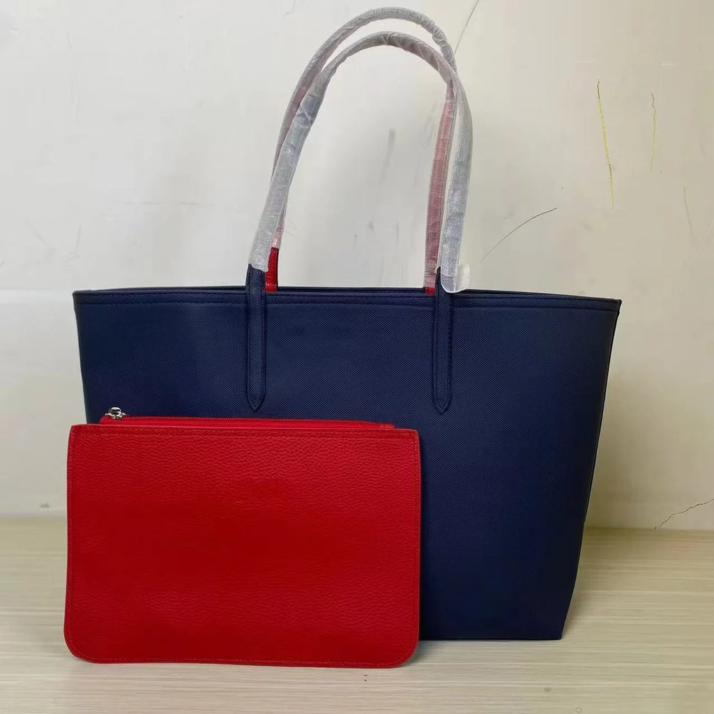 French Crocodile Double Fabric Tote Bag Large Capacity Ladies Shoulder Bag Fashionable Solid Color Commuter Handbag