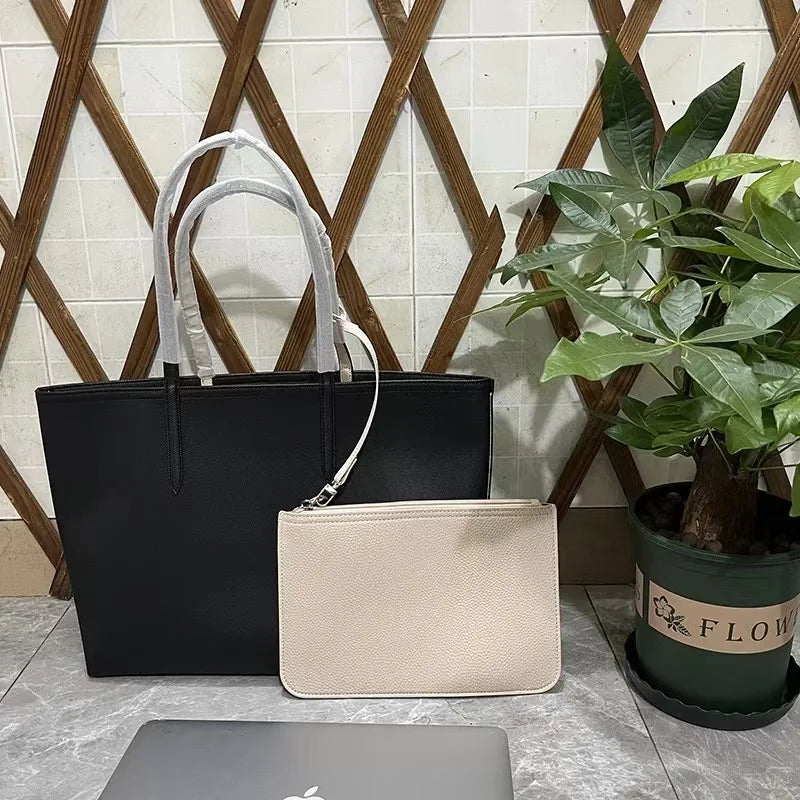 French Crocodile Double Fabric Tote Bag Large Capacity Ladies Shoulder Bag Fashionable Solid Color Commuter Handbag