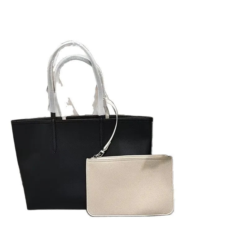 French Crocodile Double Fabric Tote Bag Large Capacity Ladies Shoulder Bag Fashionable Solid Color Commuter Handbag