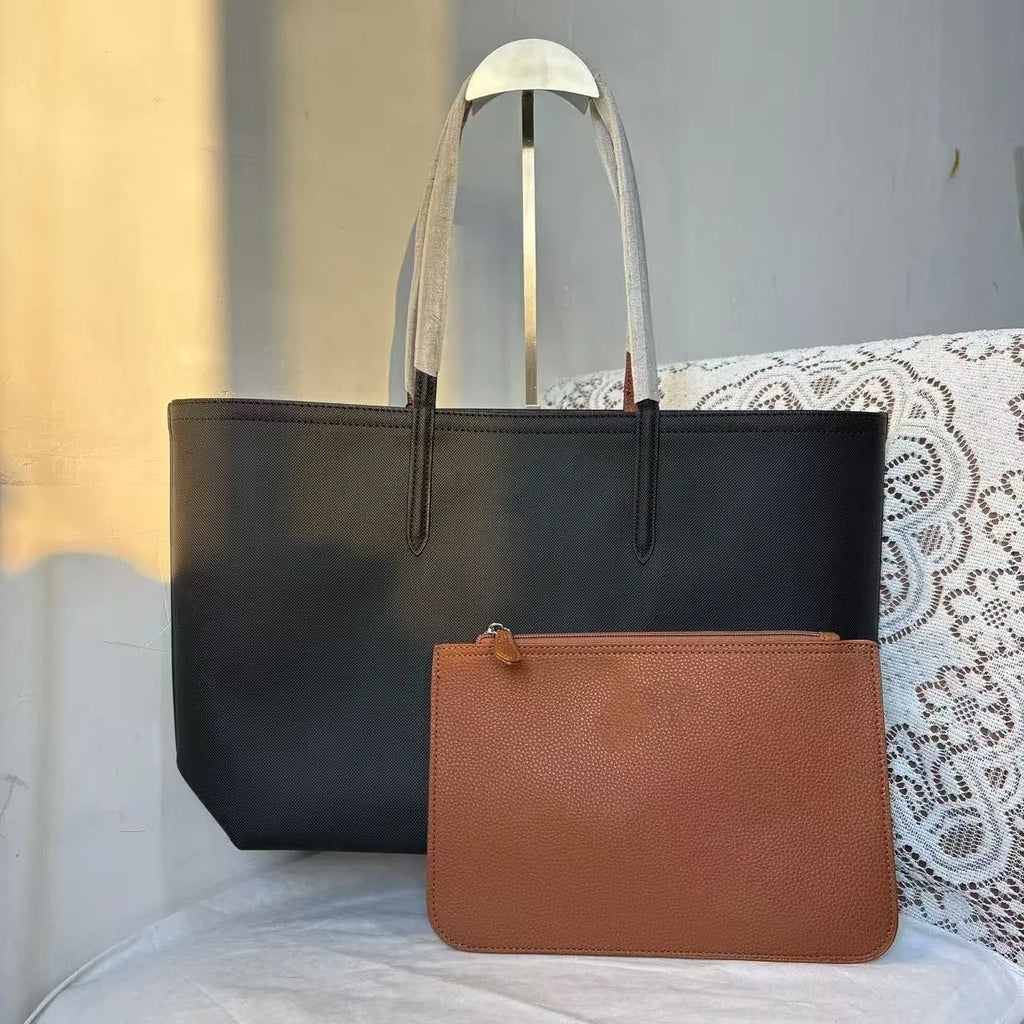 French Crocodile Double Fabric Tote Bag Large Capacity Ladies Shoulder Bag Fashionable Solid Color Commuter Handbag