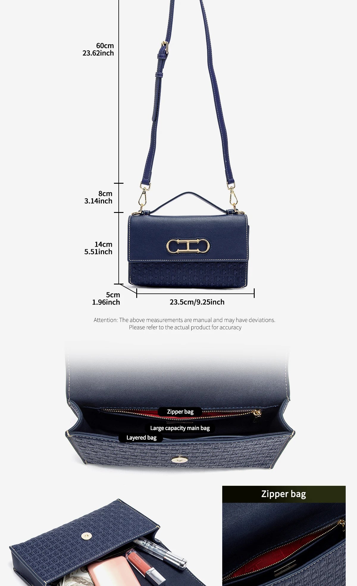 CH Crossbody Bag Brand Women's Bag Letter Print Leather Compact Elegant Handbag Tote Bag Exquisite Fashion Women's Bag