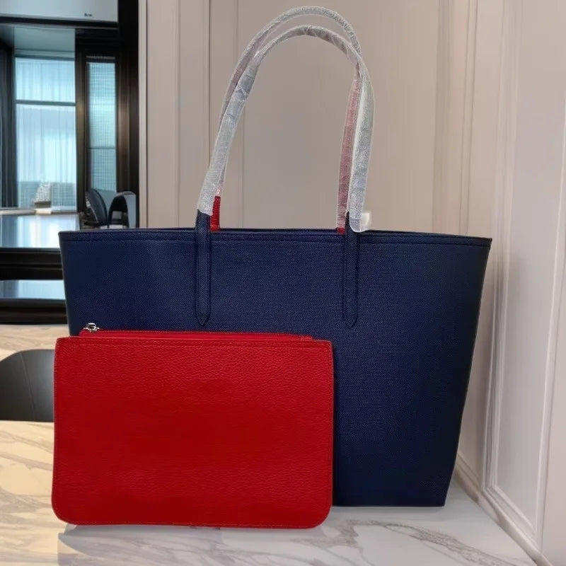 French Crocodile Double Fabric Tote Bag Large Capacity Ladies Shoulder Bag Fashionable Solid Color Commuter Handbag