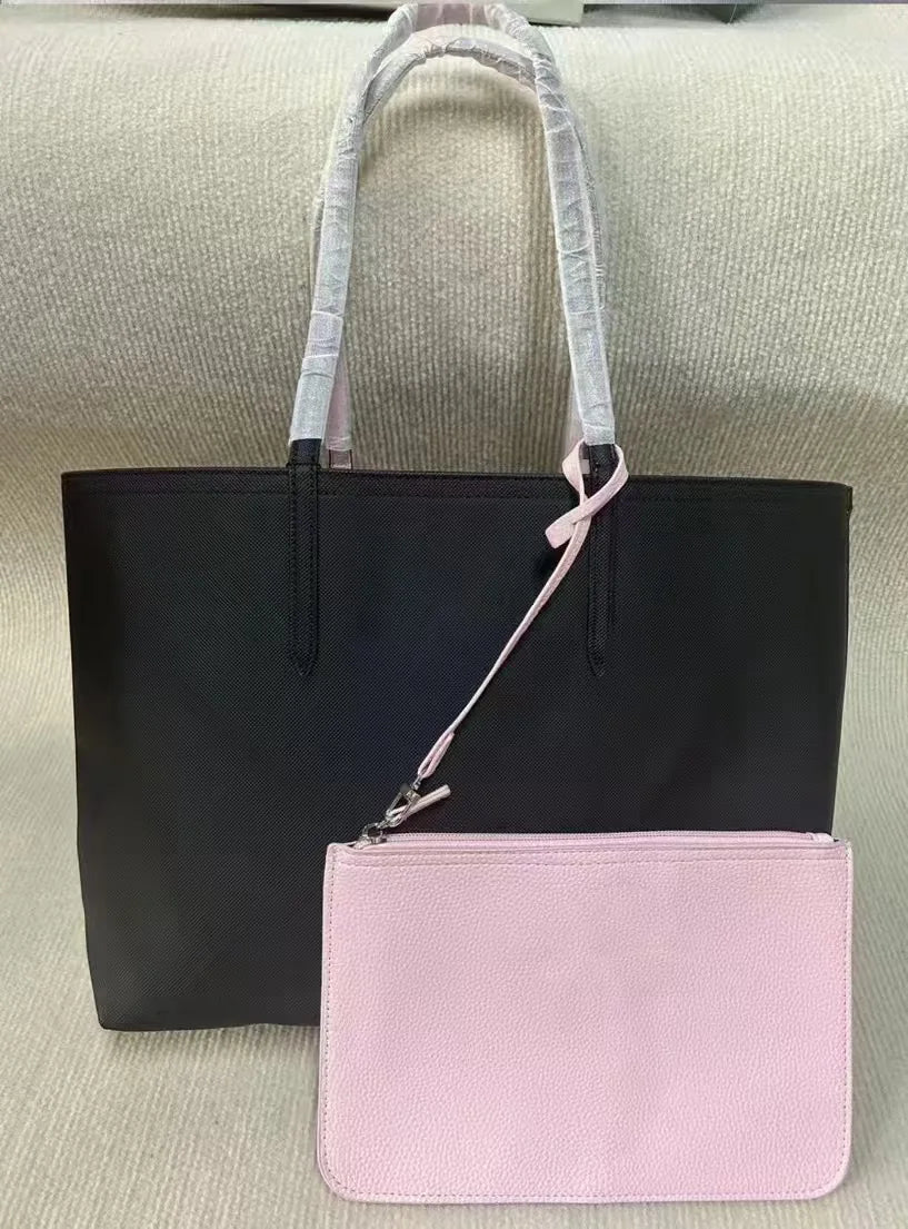 French Crocodile Double Fabric Tote Bag Large Capacity Ladies Shoulder Bag Fashionable Solid Color Commuter Handbag