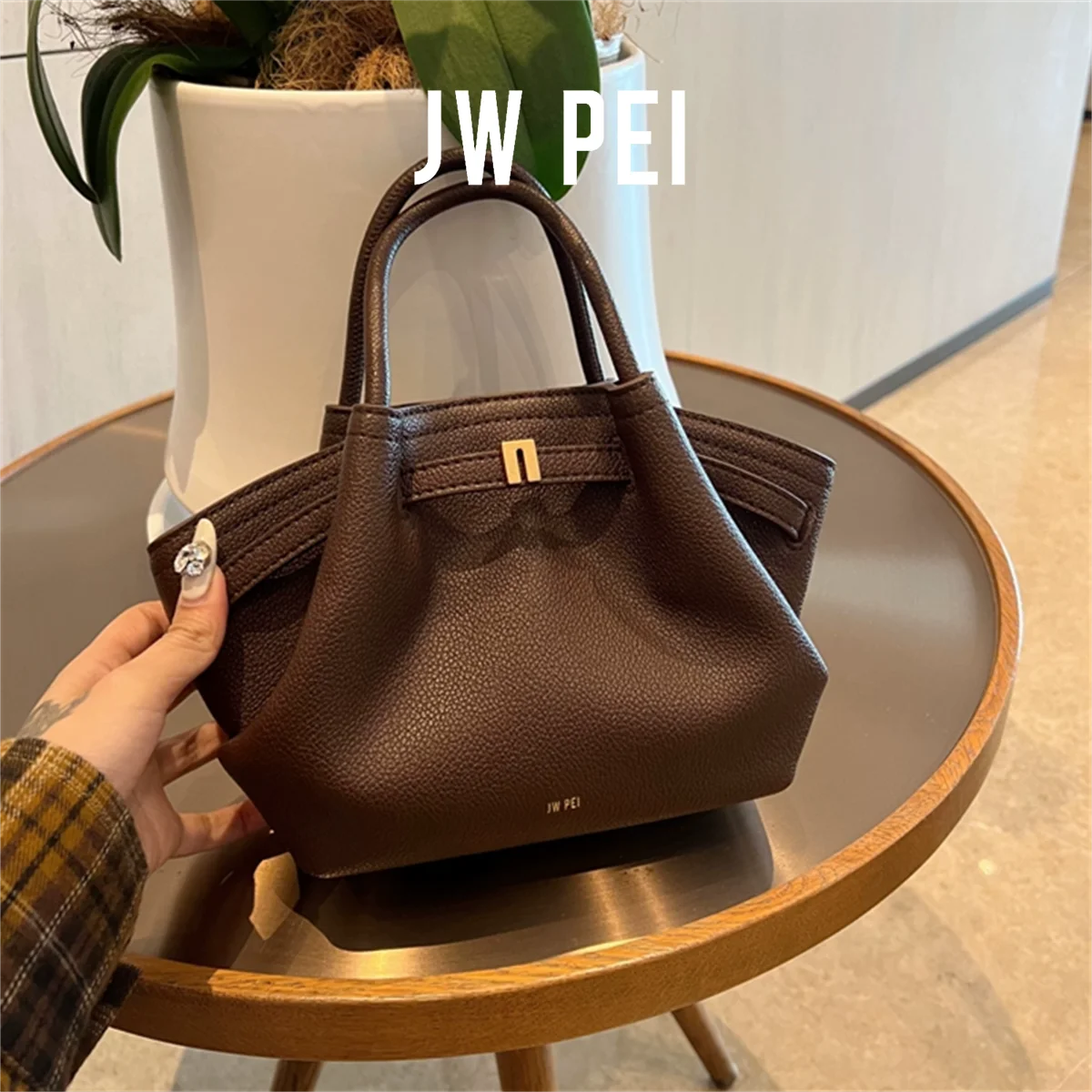 JW PEI 2025New Women's Canvas Brown Crossbody Shoulder Bag Mini Vegan Leather Tote Bag Handbag Dumpling Bag High Quality Leather